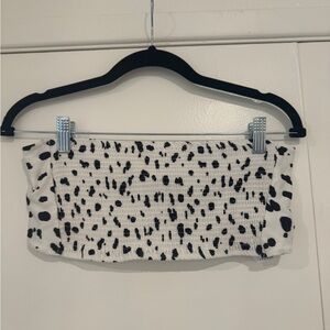 Topshop Dalmatian Print Tie-Back Shirred Bandeau Crop Top | Size 4